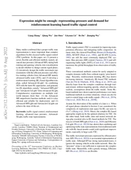 Expression might be enough: representing pressure and demand for
  reinforcement learning based traffic signal control