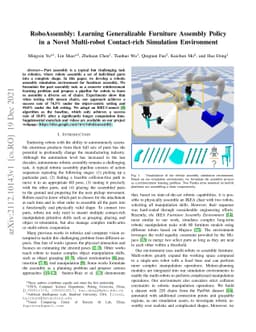 RoboAssembly: Learning Generalizable Furniture Assembly Policy in a
  Novel Multi-robot Contact-rich Simulation Environment