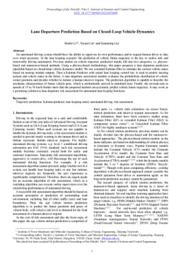 Lane Departure Prediction Based on Closed-Loop Vehicle Dynamics