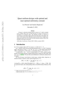 Quasi-uniform designs with optimal and near-optimal uniformity constant