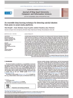 An ensemble deep learning technique for detecting suicidal ideation from
  posts in social media platforms