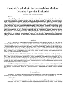 Context-Based Music Recommendation Algorithm Evaluation