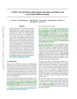GLIDE: Towards Photorealistic Image Generation and Editing with
  Text-Guided Diffusion Models