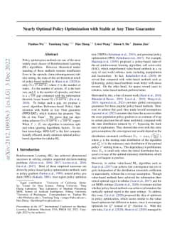 Nearly Optimal Policy Optimization with Stable at Any Time Guarantee