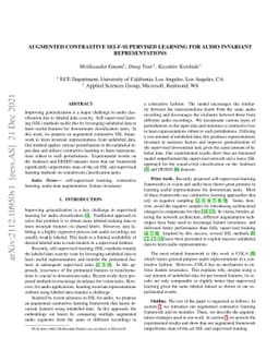 Augmented Contrastive Self-Supervised Learning for Audio Invariant
  Representations