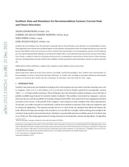 Synthetic Data and Simulators for Recommendation Systems: Current State
  and Future Directions