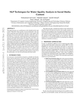 NLP Techniques for Water Quality Analysis in Social Media Content