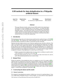 LSH methods for data deduplication in a Wikipedia artificial dataset