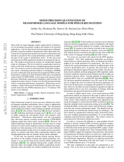 Mixed Precision of Quantization of Transformer Language Models for
  Speech Recognition