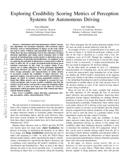 Exploring Credibility Scoring Metrics of Perception Systems for
  Autonomous Driving