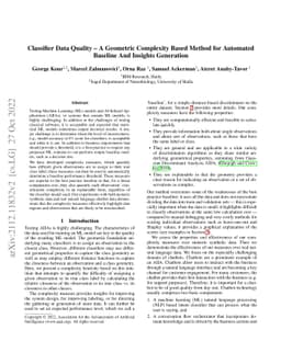 Classifier Data Quality: A Geometric Complexity Based Method for
  Automated Baseline And Insights Generation
