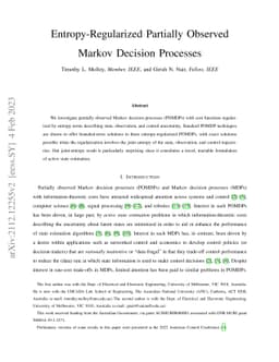 Entropy-Regularized Partially Observed Markov Decision Processes