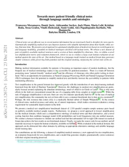 Towards more patient friendly clinical notes through language models and
  ontologies