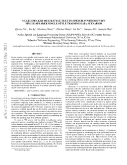 Multi-speaker Multi-style Text-to-speech Synthesis With Single-speaker
  Single-style Training Data Scenarios