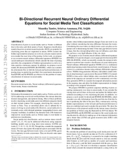 Bi-Directional Recurrent Neural Ordinary Differential Equations for
  Social Media Text Classification