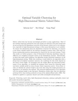 Optimal Variable Clustering for High-Dimensional Matrix Valued Data