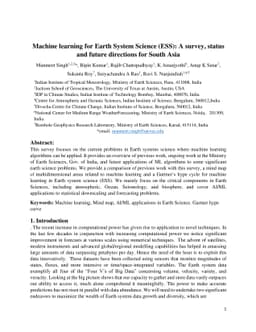 Machine learning for Earth System Science (ESS): A survey, status and
  future directions for South Asia