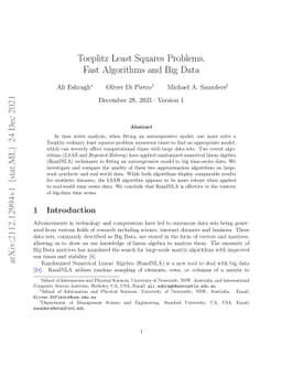 Toeplitz Least Squares Problems, Fast Algorithms and Big Data