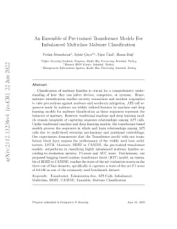 An Ensemble of Pre-trained Transformer Models For Imbalanced Multiclass
  Malware Classification