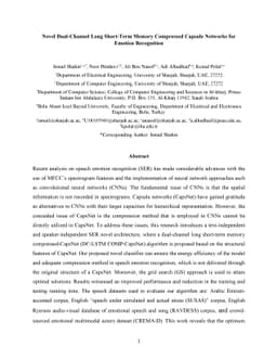 Novel Dual-Channel Long Short-Term Memory Compressed Capsule Networks
  for Emotion Recognition
