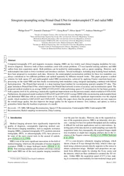 Sinogram upsampling using Primal-Dual UNet for undersampled CT and
  radial MRI reconstruction