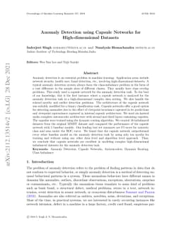 Anomaly Detection using Capsule Networks for High-dimensional Datasets