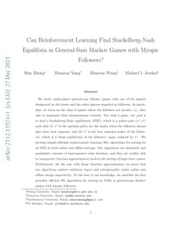 Can Reinforcement Learning Find Stackelberg-Nash Equilibria in
  General-Sum Markov Games with Myopic Followers?