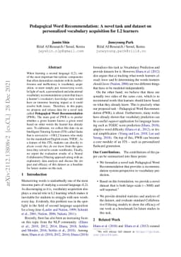 Pedagogical Word Recommendation: A novel task and dataset on
  personalized vocabulary acquisition for L2 learners