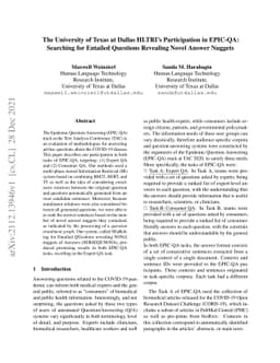 The University of Texas at Dallas HLTRI's Participation in EPIC-QA:
  Searching for Entailed Questions Revealing Novel Answer Nuggets
