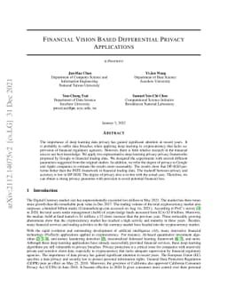 Financial Vision Based Differential Privacy Applications