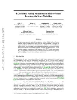 Exponential Family Model-Based Reinforcement Learning via Score Matching