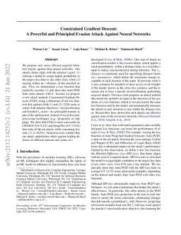 Constrained Gradient Descent: A Powerful and Principled Evasion Attack
  Against Neural Networks