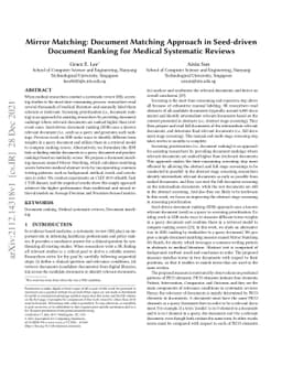 Mirror Matching: Document Matching Approach in Seed-driven Document
  Ranking for Medical Systematic Reviews