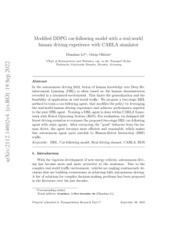 Modified DDPG car-following model with a real-world human driving
  experience with CARLA simulator