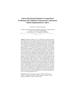 Intersection focused Situation Coverage-based Verification and
  Validation Framework for Autonomous Vehicles Implemented in CARLA