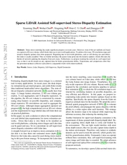Sparse LiDAR Assisted Self-supervised Stereo Disparity Estimation