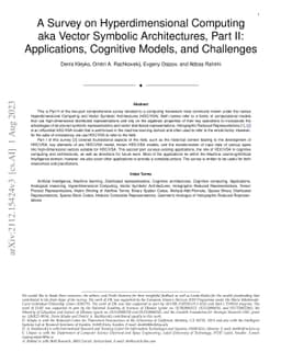 A Survey on Hyperdimensional Computing aka Vector Symbolic
  Architectures, Part II: Applications, Cognitive Models, and Challenges