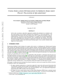 Using Simulation Optimization to Improve Zero-shot Policy Transfer of
  Quadrotors
