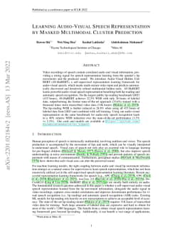 Learning Audio-Visual Speech Representation by Masked Multimodal Cluster
  Prediction