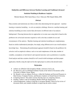 Similarities and Differences between Machine Learning and Traditional
  Advanced Statistical Modeling in Healthcare Analytics