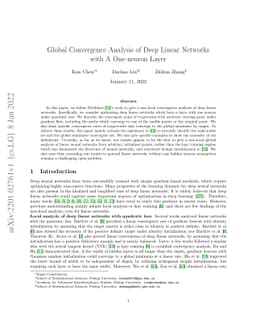 Global Convergence Analysis of Deep Linear Networks with A One-neuron
  Layer