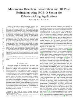 Mushrooms Detection, Localization and 3D Pose Estimation using RGB-D
  Sensor for Robotic-picking Applications