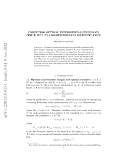 Computing optimal experimental designs on finite sets by log-determinant
  gradient flow