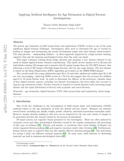 Applying Artificial Intelligence for Age Estimation in Digital Forensic
  Investigations