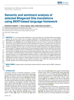 Semantic and sentiment analysis of selected Bhagavad Gita translations
  using BERT-based language framework