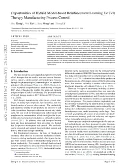 Opportunities of Hybrid Model-based Reinforcement Learning for Cell
  Therapy Manufacturing Process Control