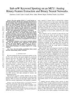 Sub-mW Keyword Spotting on an MCU: Analog Binary Feature Extraction and
  Binary Neural Networks