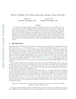 When is Offline Two-Player Zero-Sum Markov Game Solvable?