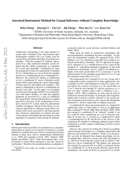 Ancestral Instrument Method for Causal Inference without Complete
  Knowledge