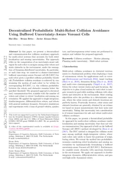 Decentralized Probabilistic Multi-Robot Collision Avoidance Using
  Buffered Uncertainty-Aware Voronoi Cells